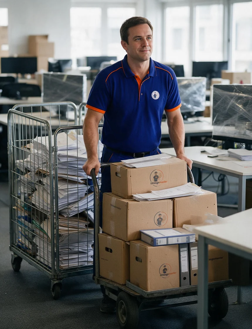 Rollcontainer mit Aktenordnern in einem leergeräumten Büro